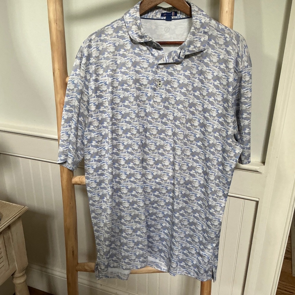 Stitch Golf Mens XL Blue Grey Abstract Camo Performance Polo Shirt Short Sleeve